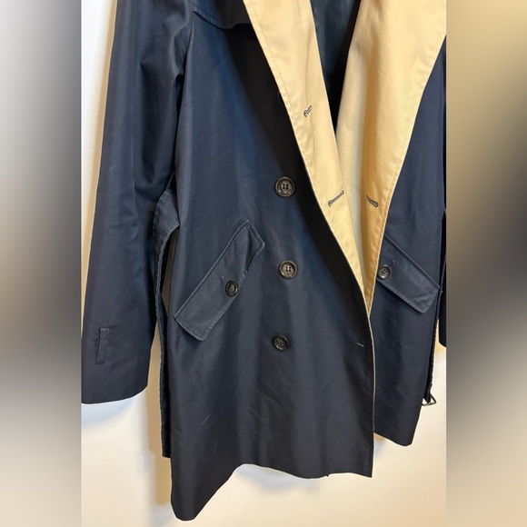 COACH New York Doubled Breasted Trench Coat | Navy Beige Pink | Size Medium - Picture 9 of 10